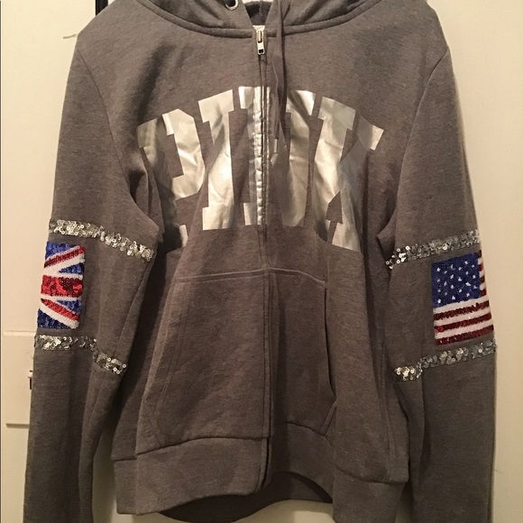 PINK Victoria's Secret Tops - Limited edition Love PINK Bling USA/LONDON BLING HOODIE